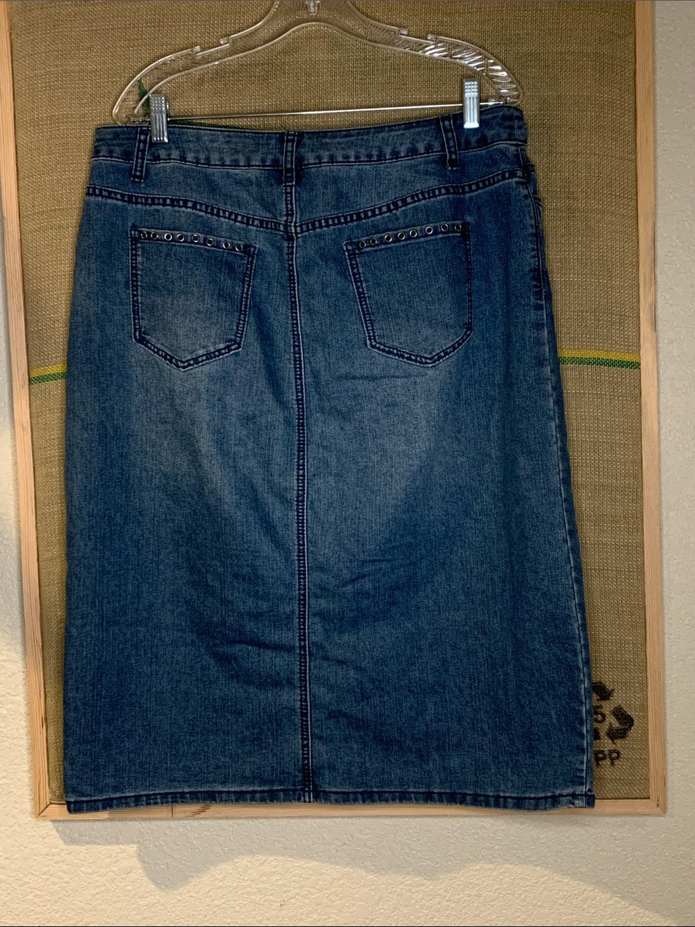 Christopher & Banks Dark Blue Denim Midi Skirt with Stud Hem - Picture 2 of 9